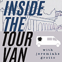 Inside the tour van - with Jeremiah's Grotto